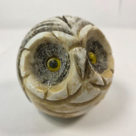 Vintage Genuine Alabaster Marble Owl Head Hand Carved Made in Italy Paperweight - Picture 1 of 11
